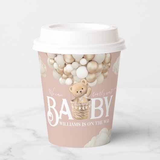 Gobelets En Papier Bear Balloons Bearly Wait Baby Girl Douche (Recto)