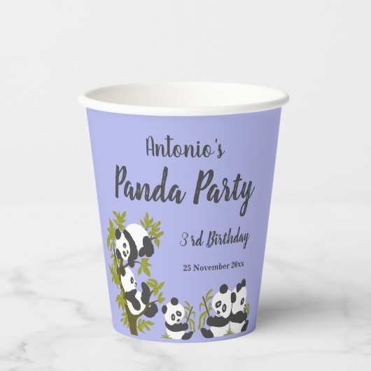 Gobelets En Papier Bear Pandas Party Boy Anniversaire Vert (Recto)