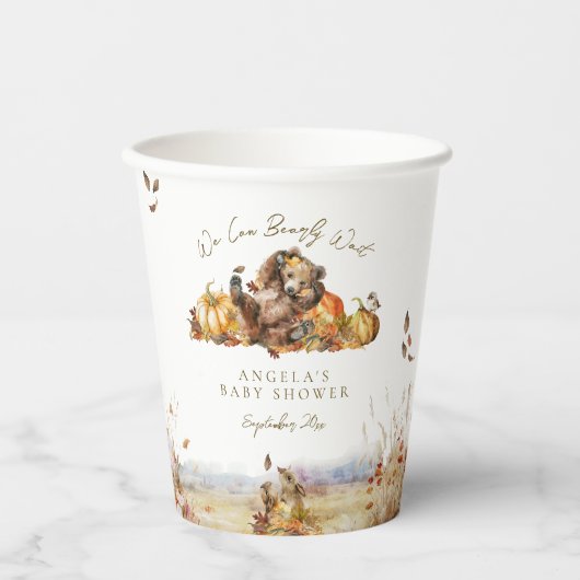 Gobelets En Papier Bearly Wait Fall Baby shower d'aquarelle bois (Recto)