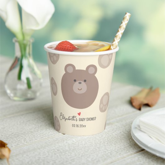 Gobelets En Papier Beary Cute Brown Teddy Bear Cub Baby shower garçon (Insitu)