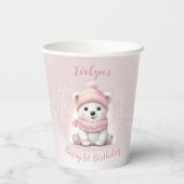 Gobelets En Papier Beary d'hiver 1er anniversaire Ours rose (Verso)