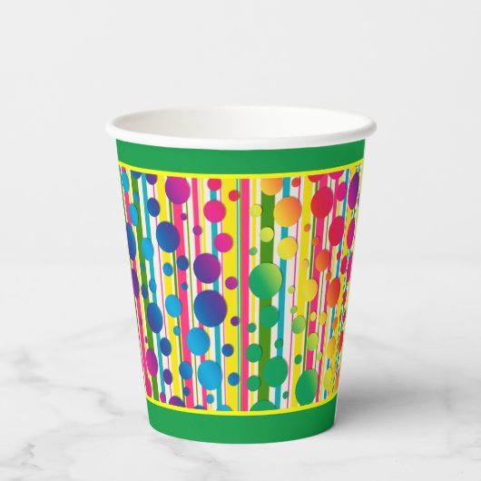 Gobelets En Papier [Beatnik Bubbles] Retro Polka Dot Stripe - Vert (Verso)