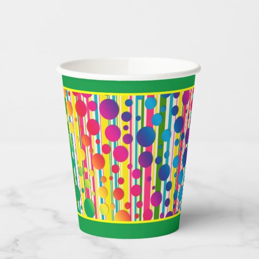 Gobelets En Papier [Beatnik Bubbles] Retro Polka Dot Stripe - Vert (Gauche)
