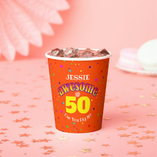 Gobelets En Papier BEAU 50E ANNIVERSAIRE D'Orange