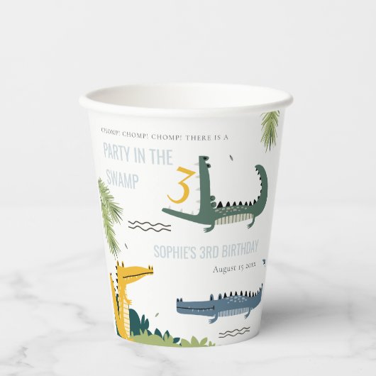 Gobelets En Papier Beau Alligator Chompe N'importe quel Anniversaire (Recto)