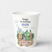 Gobelets En Papier Beau bébé dinosaures tropicaux ! Anniversaire 1 an (Recto)