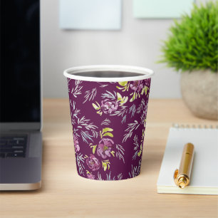 Gobelets En Papier Beau motif de fleurs d'aquarelle
