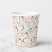 Gobelets En Papier Beau motif rose avec pois bleu (Recto)