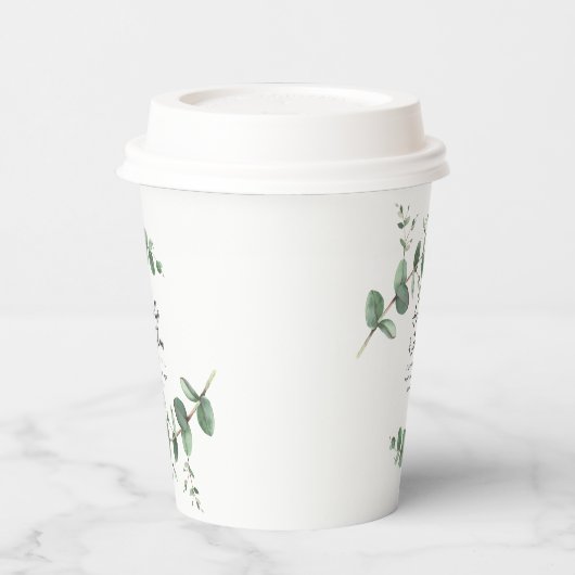 Gobelets En Papier Beau script eucalyptus feuillage mariage (Gauche)