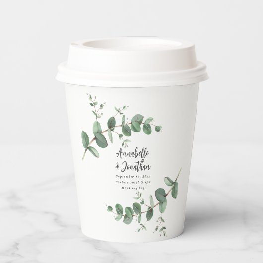 Gobelets En Papier Beau script eucalyptus feuillage mariage (Verso)