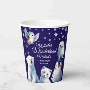 Gobelets En Papier Beaux animaux arctiques Blue Winter Kids Birthday