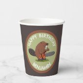 Gobelets En Papier Beaver avec tronçonneuse drôle d'anniversaire pers (Verso)
