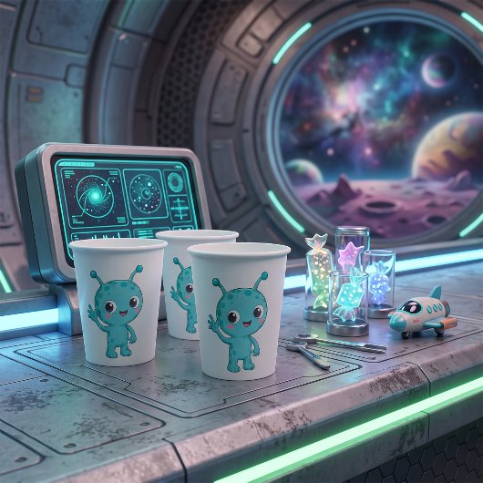 Gobelets En Papier Bébé Alien Monstre de l'Espace Mignon