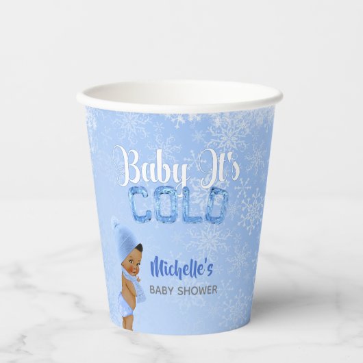 Gobelets En Papier Bébé C'est Flocon de neige froide Bleu Boy Douche (Recto)
