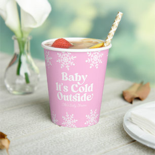Gobelets En Papier Bébé C'est froid dehors Baby shower de flocon rose
