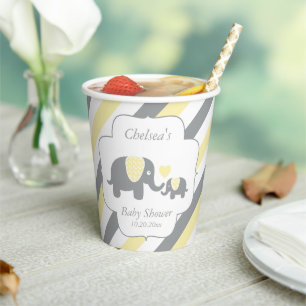 Gobelets En Papier Bébé Eléphant Jaune & Gris Gris   BABY SHOWER