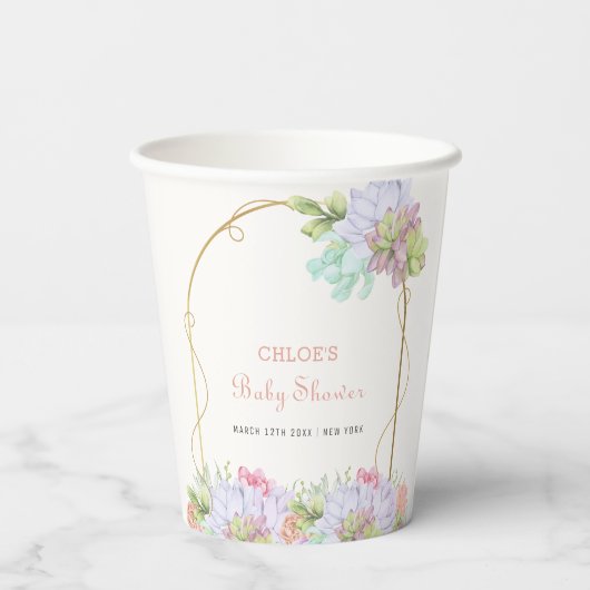Gobelets En Papier Bébé En Fleur Boho Arch Baby shower Cactus (Verso)