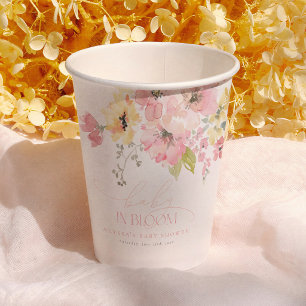 Gobelets En Papier Bébé en fleurs Fille Baby Shower aquarelle florale