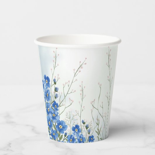 Gobelets En Papier Bébé en fleurs garçon bleu shower floral  (Verso)