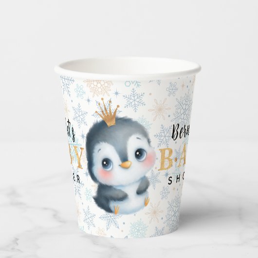 Gobelets En Papier Bébé mignon Baby shower de pingouin hiver (Recto)