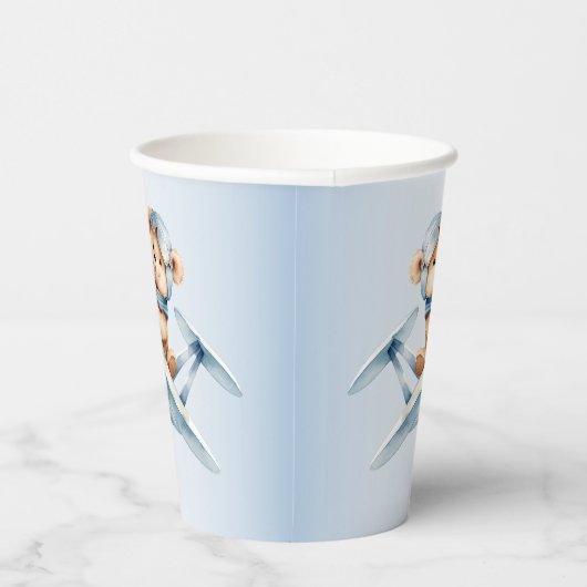 Gobelets En Papier Bébé mignon Ours Pilote Avion Bleu Beau (Droite)