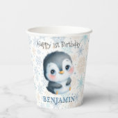 Gobelets En Papier Bébé mignon pingouin 1er anniversaire hiver (Verso)