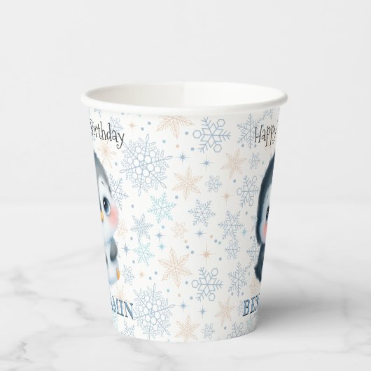 Gobelets En Papier Bébé mignon pingouin 1er anniversaire hiver (Gauche)