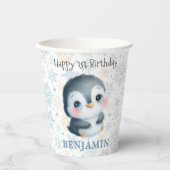 Gobelets En Papier Bébé mignon pingouin 1er anniversaire hiver (Recto)