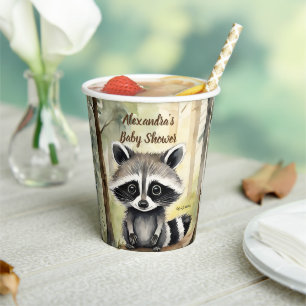 Gobelets En Papier Bébé mignon Raccoon Sexe Baby shower neutre
