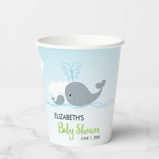 Gobelets En Papier Bébé mignonne baleine et mère Baby shower de papie (Verso)