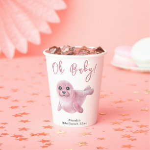 Gobelets En Papier Bébé Phoque Rose Baby Shower