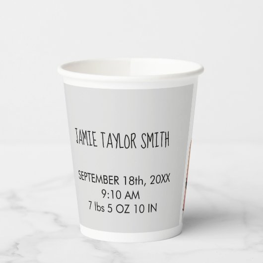 Gobelets En Papier Bébé Photo Collage Nom de conservation Date de nai (Gauche)