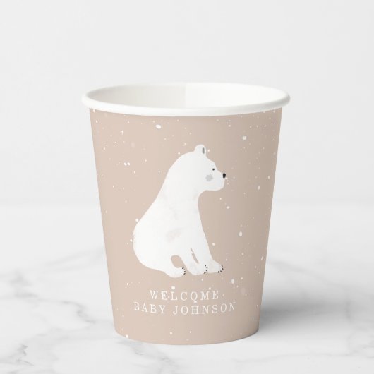 Gobelets En Papier Bébé Polar Bear Cub Baby shower d'hiver rose (Gauche)