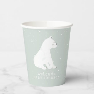 Gobelets En Papier Bébé Polar Bear Cub Hiver Bleu Baby shower