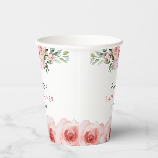 Gobelets En Papier Bébé rose pâle dans douche fleurie (Droite)