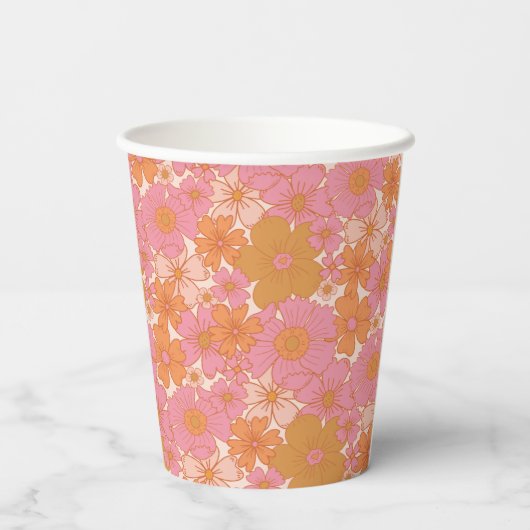 Gobelets En Papier Bébé rose Super rétro en fleur Boho (Verso)