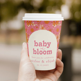 Gobelets En Papier Bébé rose Super rétro en fleur Boho