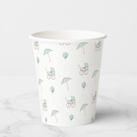 Gobelets En Papier Bébé vert mignon Buggy Bébé Douche (Recto)