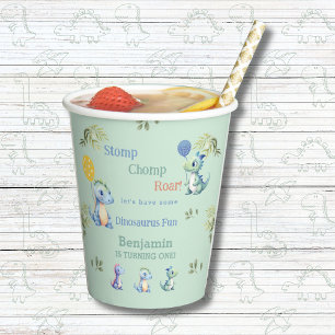 Gobelets En Papier Bébé vert mignonne Dinosaur 1er anniversaire fête