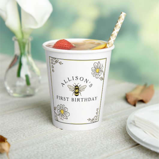 Gobelets En Papier Bee Birthday Bumble Bee Party tasses de papier (Insitu)