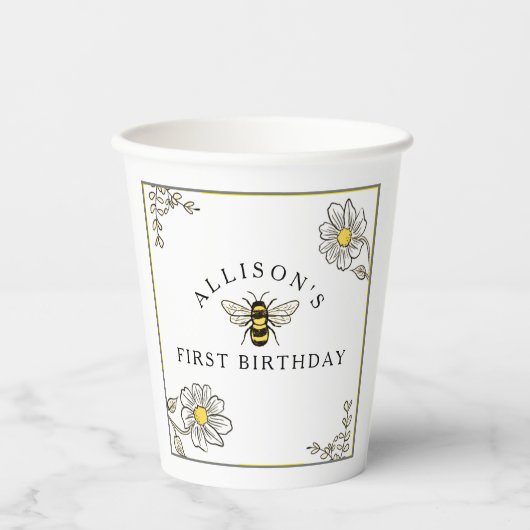 Gobelets En Papier Bee Birthday Bumble Bee Party tasses de papier (Recto)