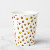 Gobelets En Papier Bee Yellow & Pink Floral ONE 1er anniversaire de b (Gauche)