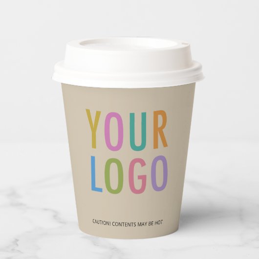 Gobelets en papier beige avec couvercles Logo d'en (Recto)
