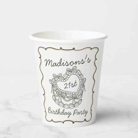 Gobelets En Papier Beige Bow Retro Coquette gâteau Coquette Anniversa (Recto)