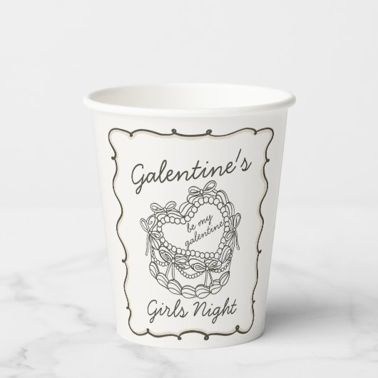 Gobelets En Papier Beige Bow Retro Coquette gâteau Galentines (Verso)