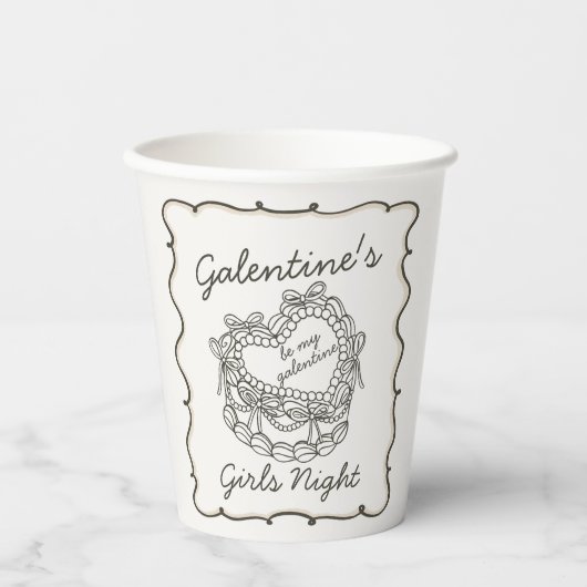 Gobelets En Papier Beige Bow Retro Coquette gâteau Galentines (Recto)