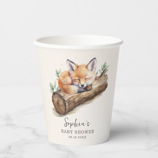 Gobelets En Papier Beige Woodland Fox Baby Shower Paper Cup (Recto)