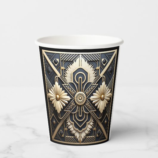 Gobelets En Papier Bel Art Déco Ivoire Crème Or Noir (Verso)