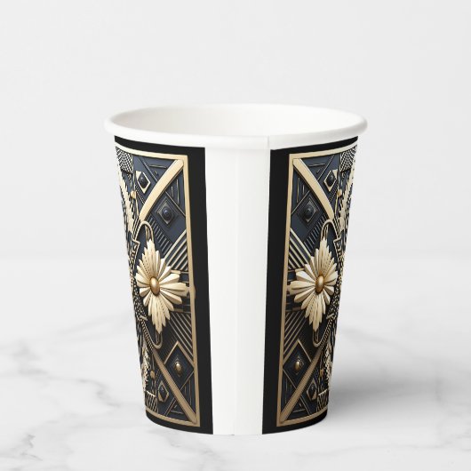 Gobelets En Papier Bel Art Déco Ivoire Crème Or Noir (Droite)