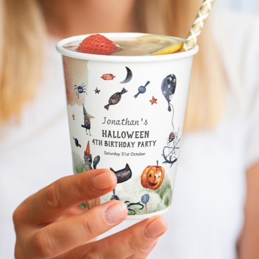 Gobelets En Papier Belle Aquarelle Anniversaire de enfant Halloween